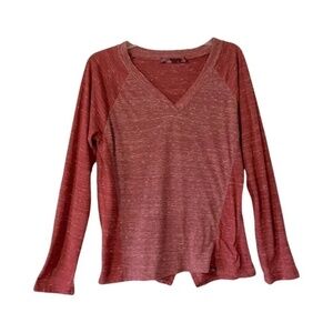 Prana | Marled Red Jinny V-Neck Long Sleeve Open Back Top, Large